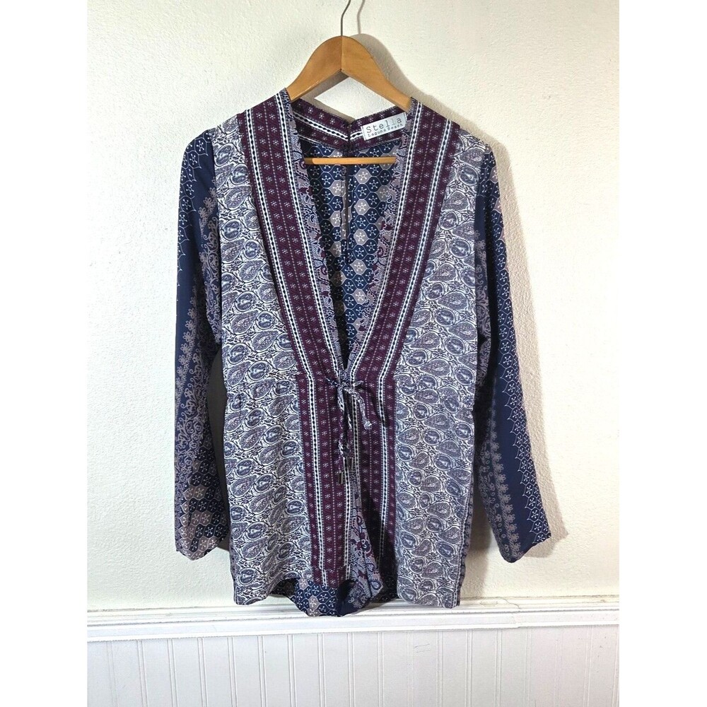 Stella Laguna Beach Boho Paisley Romper Womens Medium Blue Purple Long Sleeve